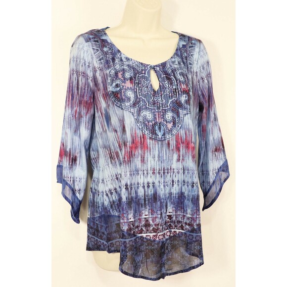 Unity World Wear Womens Sublimation Shirt S Small Blue Lace 3/4 Sleeve Colorful - Picture 1 of 10